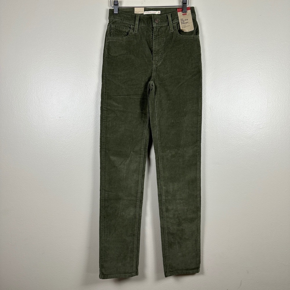 Levi's Women's 26 724 High-Rise Slim Straight Corduroy Pants Olive Green NEW